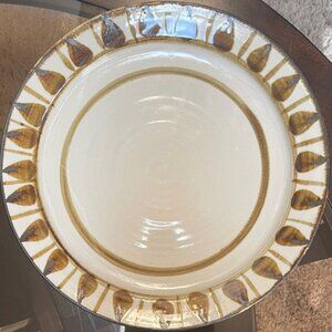 Vintage Stoneware 12" Plate with Leaf Pattern from Fred Evangel Pottery 1970's